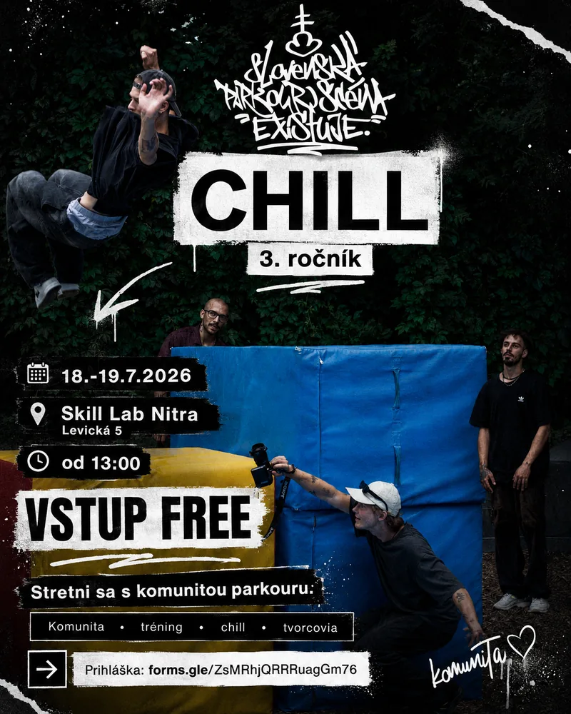 Plagát streetového parkourového podujatia CHILL