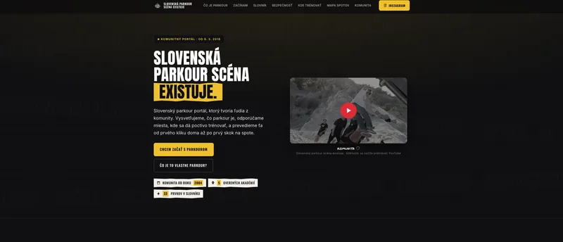 Úvodná stránka webu parkourscenaexistuje.sk