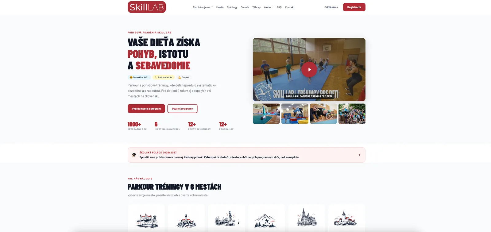 Portál skills.sk – úvodná stránka pohybovej akadémie